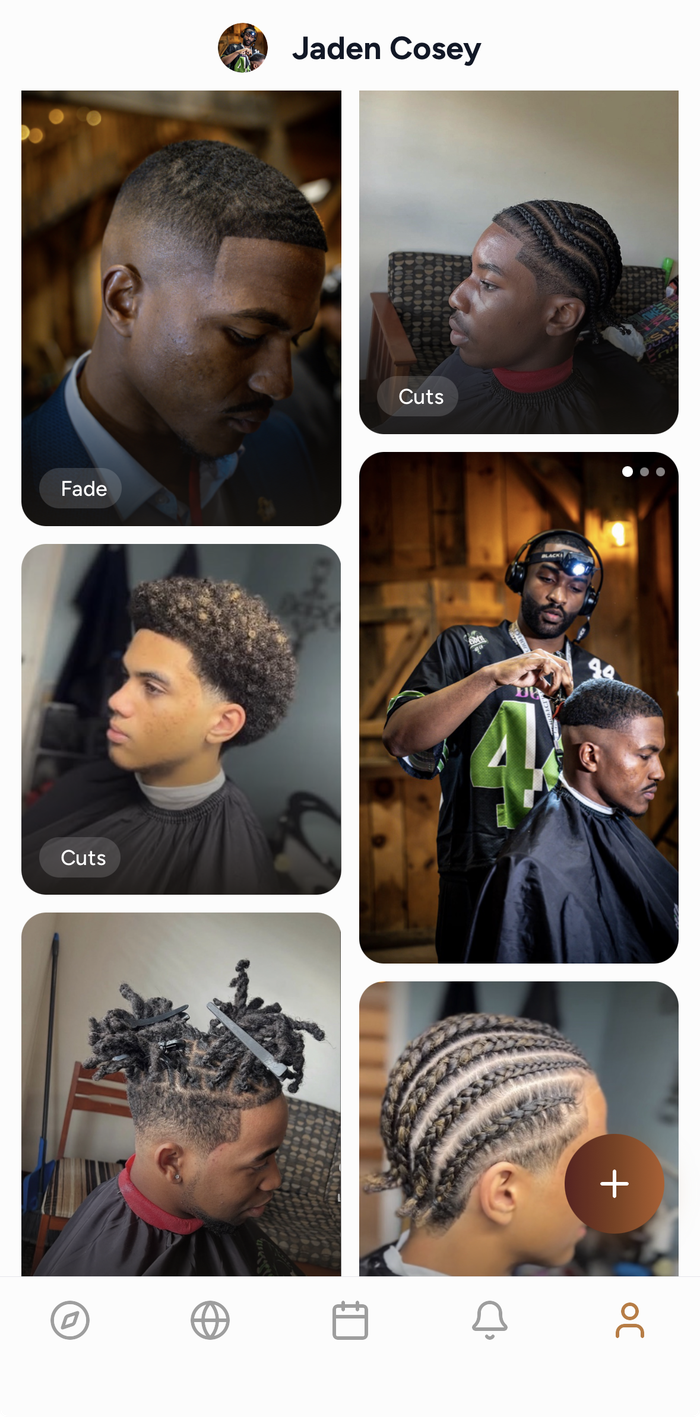 Provider portfolio screenshot: Jaden Cosey's cuts and styles displayed in a grid